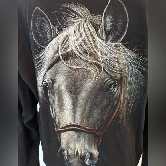 SOLD Rock Eagle Long Sleeve Black Cotton T-shirt Unisex Horse Western SZ L - Picture 4 of 5
